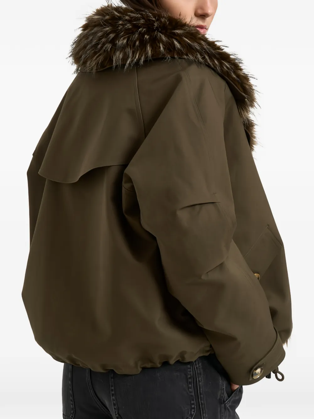 Valentini faux-fur trim hooded jacket Groen