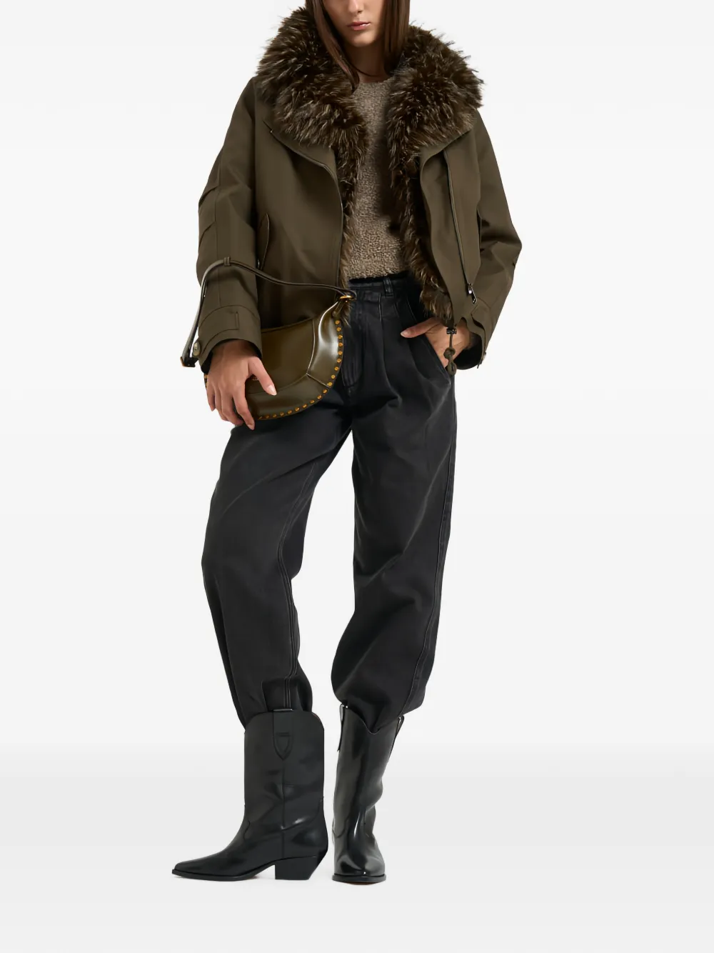 Valentini faux-fur trim hooded jacket Groen