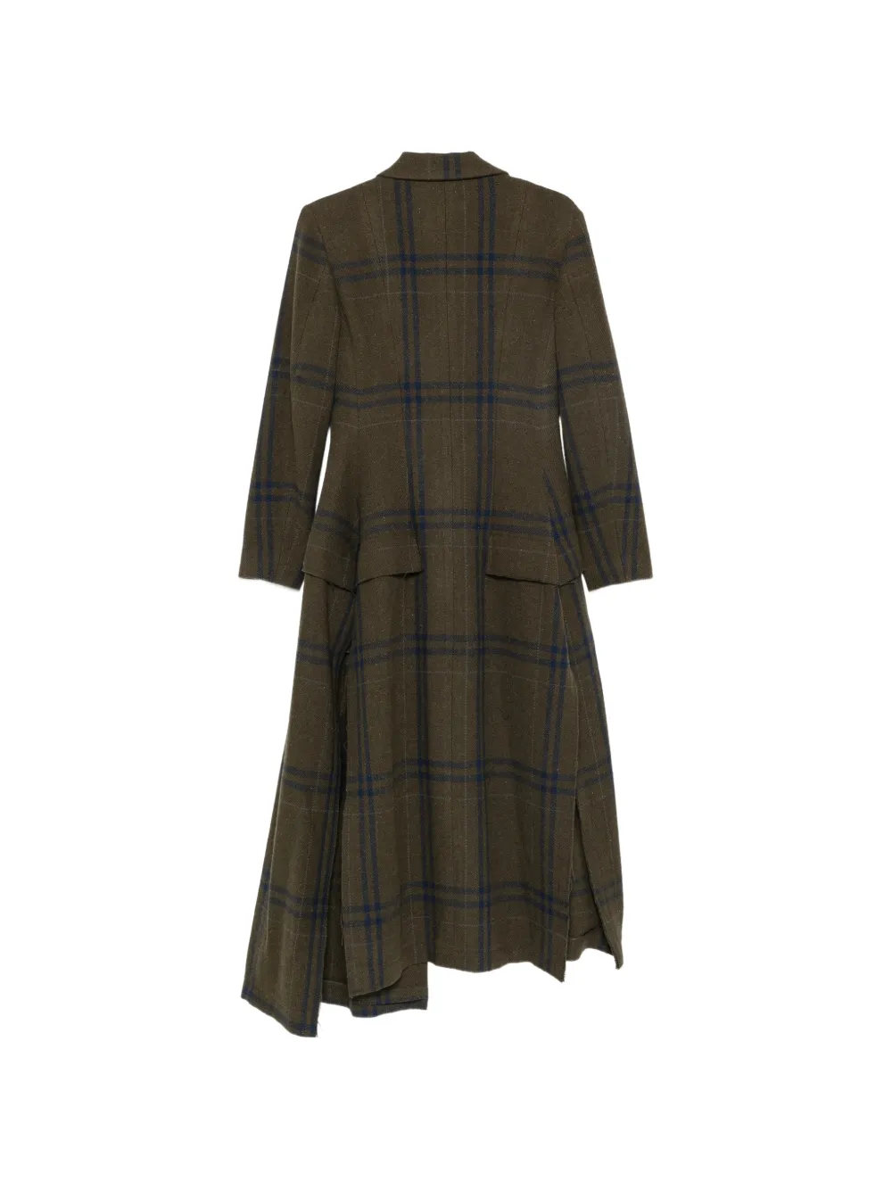 Yohji Yamamoto check-pattern asymmetric coat Groen