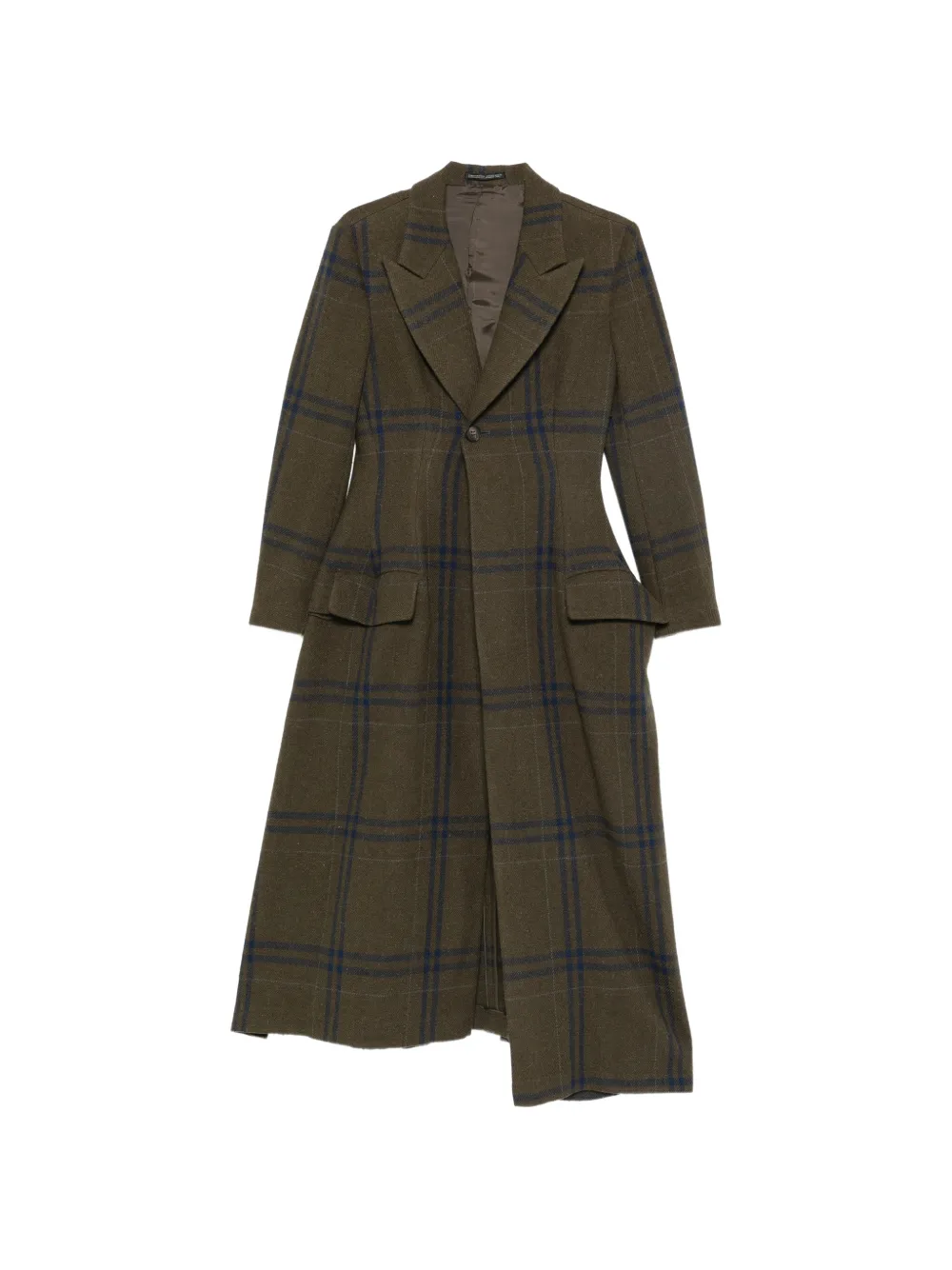 Yohji Yamamoto check-pattern asymmetric coat - Green