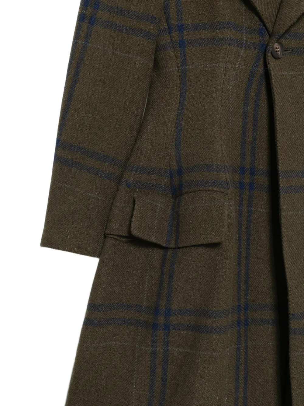 Yohji Yamamoto check-pattern asymmetric coat Groen