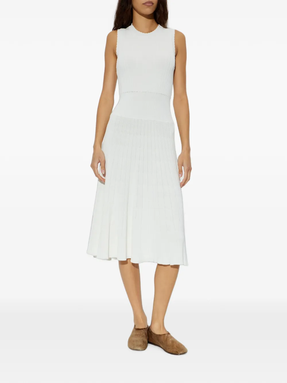 Lacoste Ribgebreide midi-jurk Wit