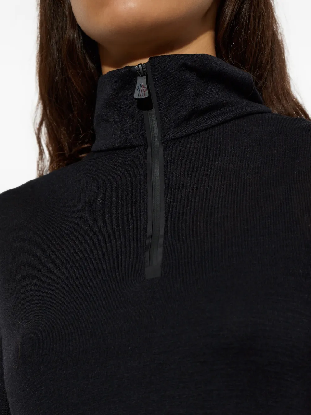 Moncler Grenoble Basislaagtop met col en halve rits Zwart