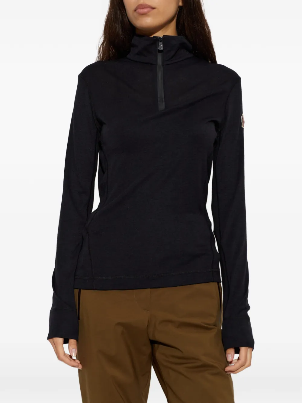 Moncler Grenoble Basislaagtop met col en halve rits Zwart