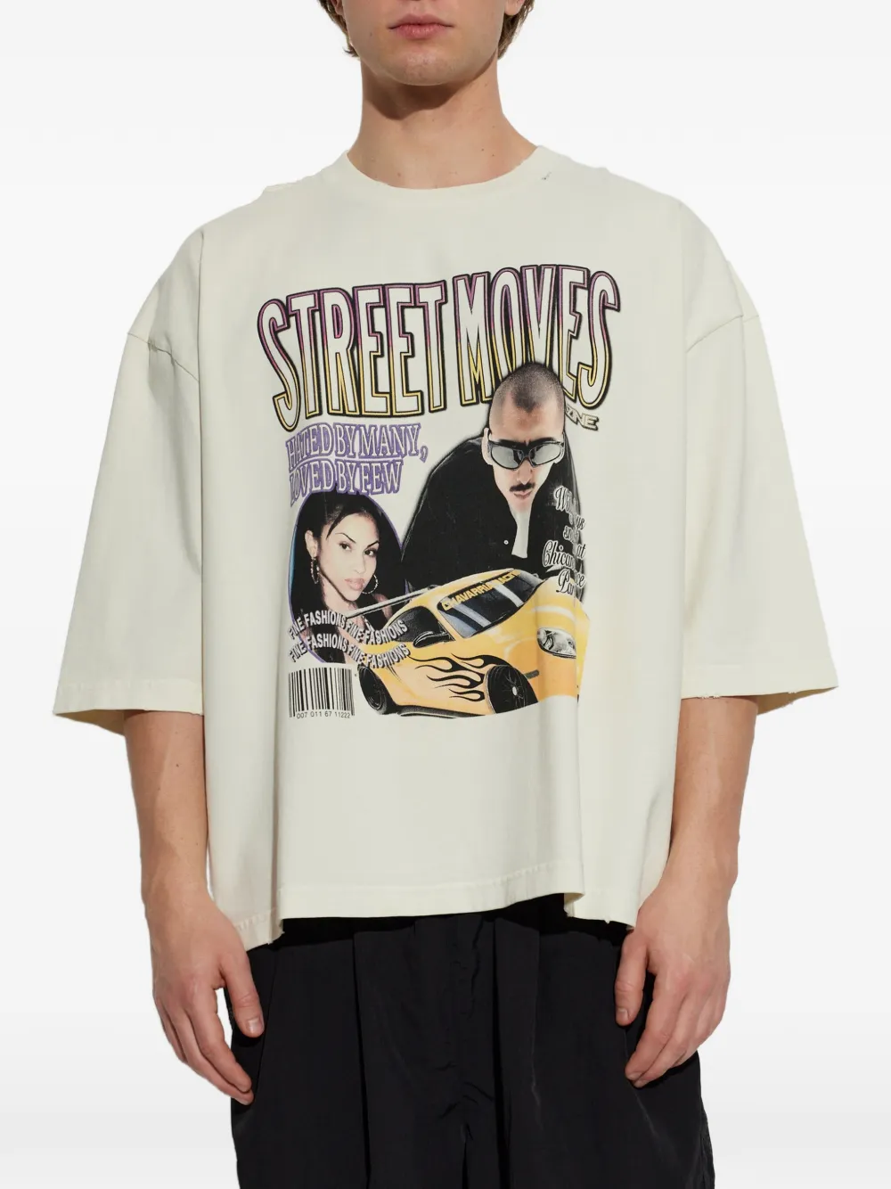 Willy Chavarria Street Moves Bufallo gerafeld T-shirt met grafische print Beige