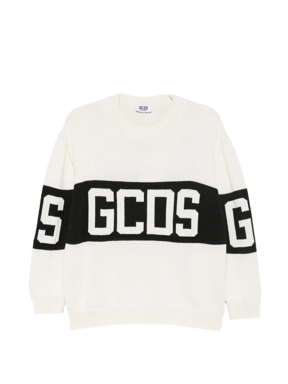 Gcds Kids logo-intarsia sweater Beige