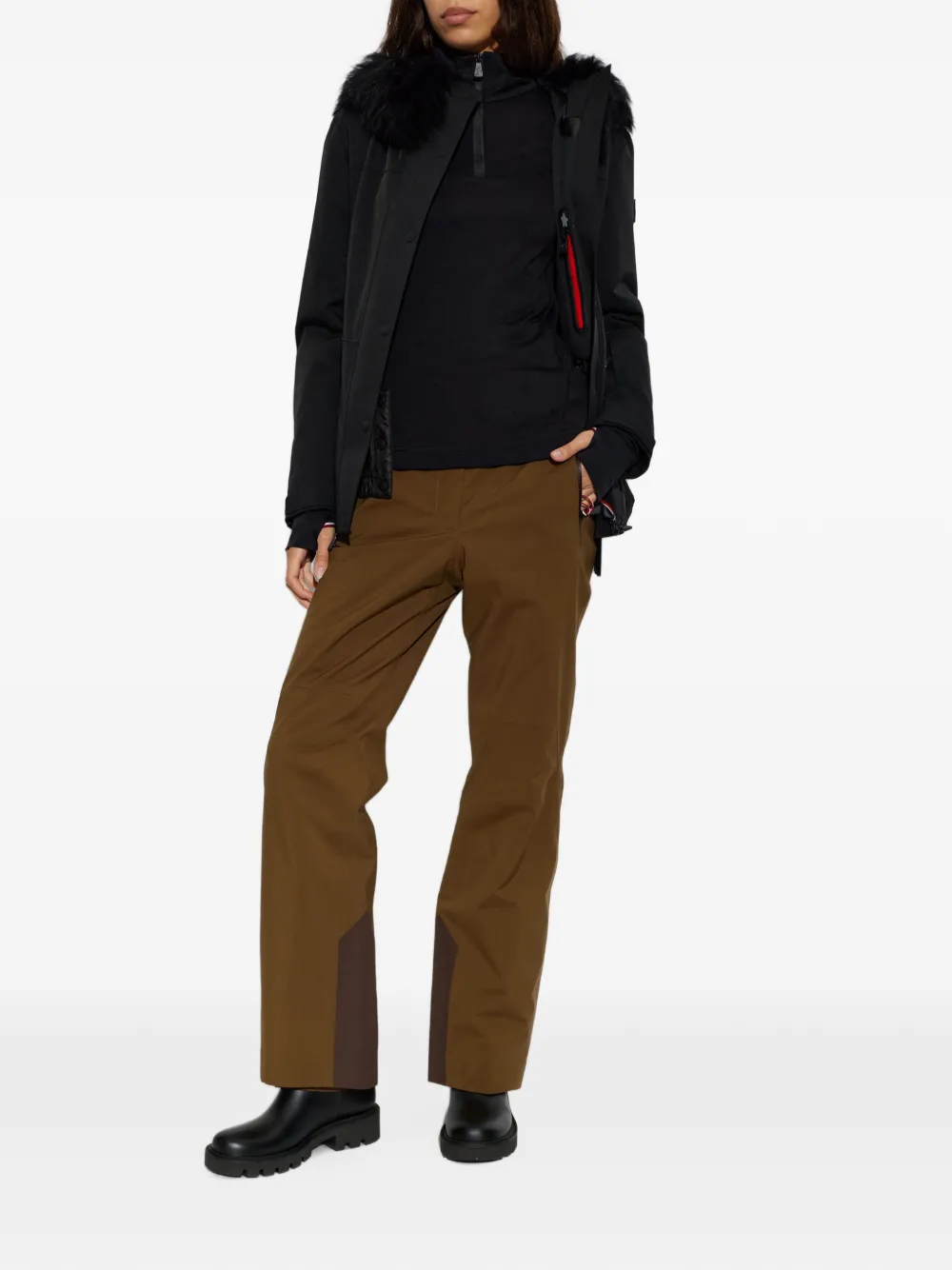 Moncler Grenoble Loira jack met ceintuur en afwerking van imitatiebont Zwart