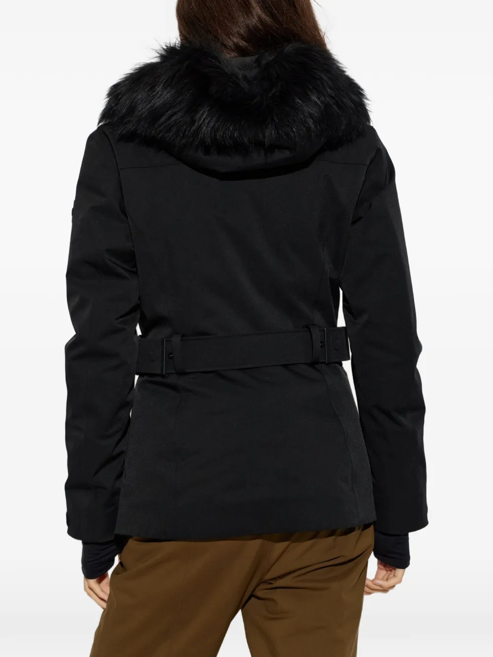 Moncler Grenoble Loira jack met ceintuur en afwerking van imitatiebont Zwart