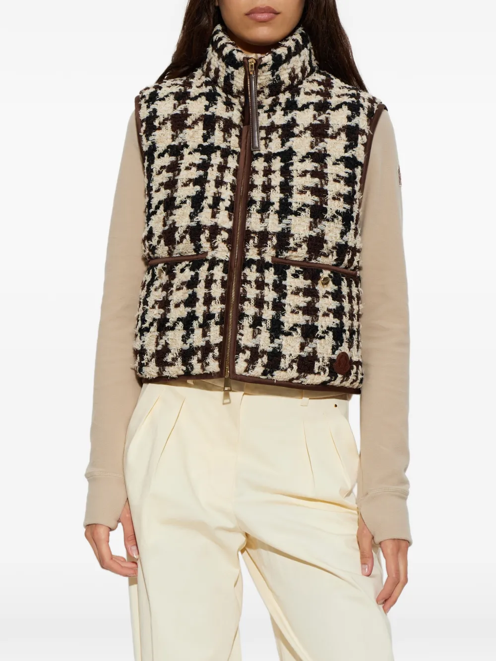 Moncler Emotionnalite bodywarmer met pied-de-poule-print Beige