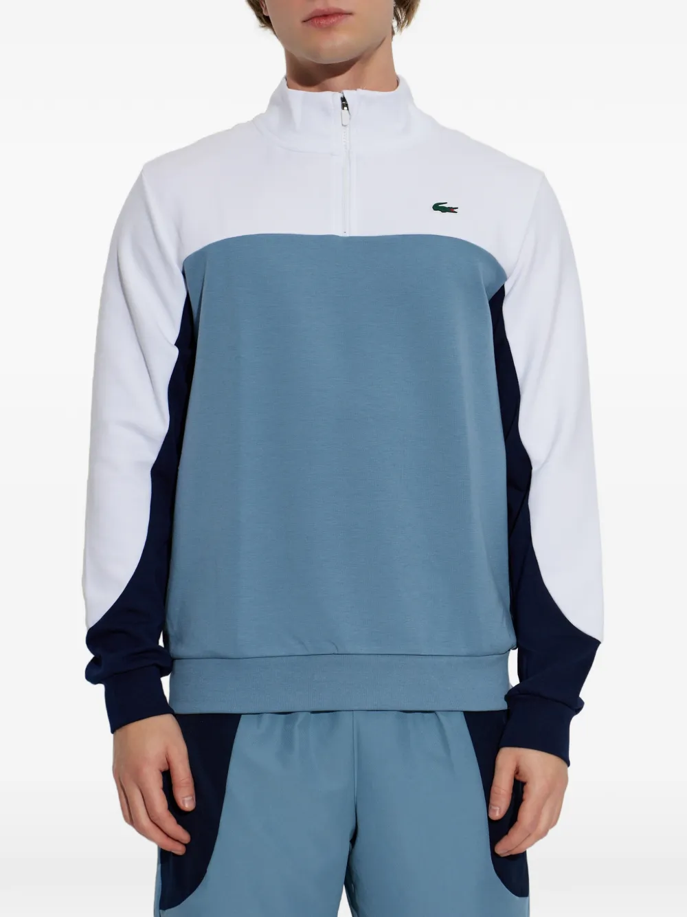 Lacoste Sportsweater met colourblocking en kwartrits Blauw