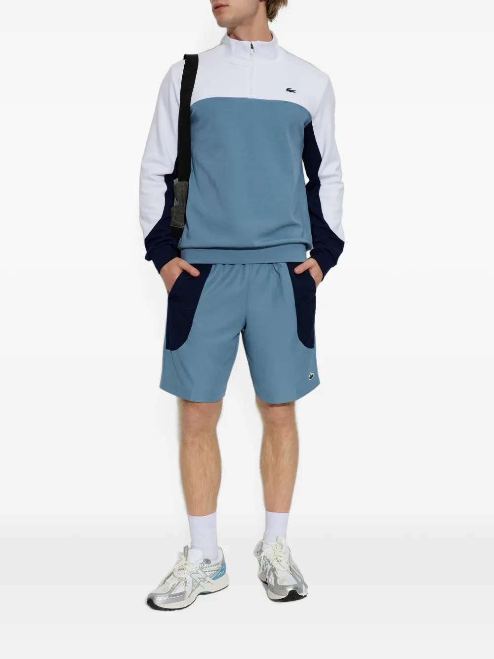 Lacoste Sportsweater met colourblocking en kwartrits Blauw
