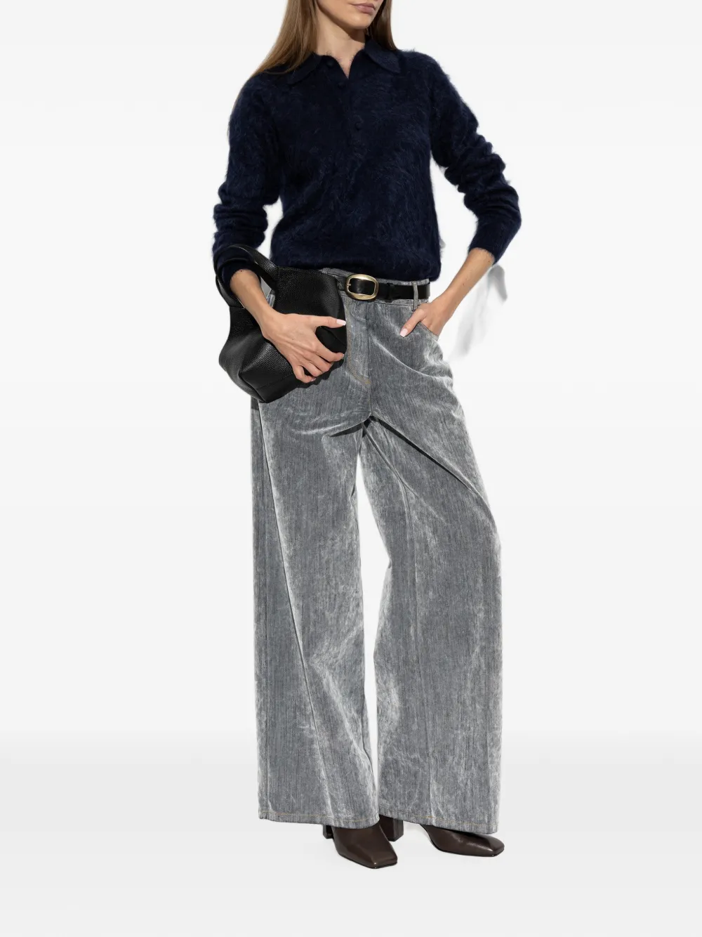 Forte Jeans met fluwelen afwerking Grijs