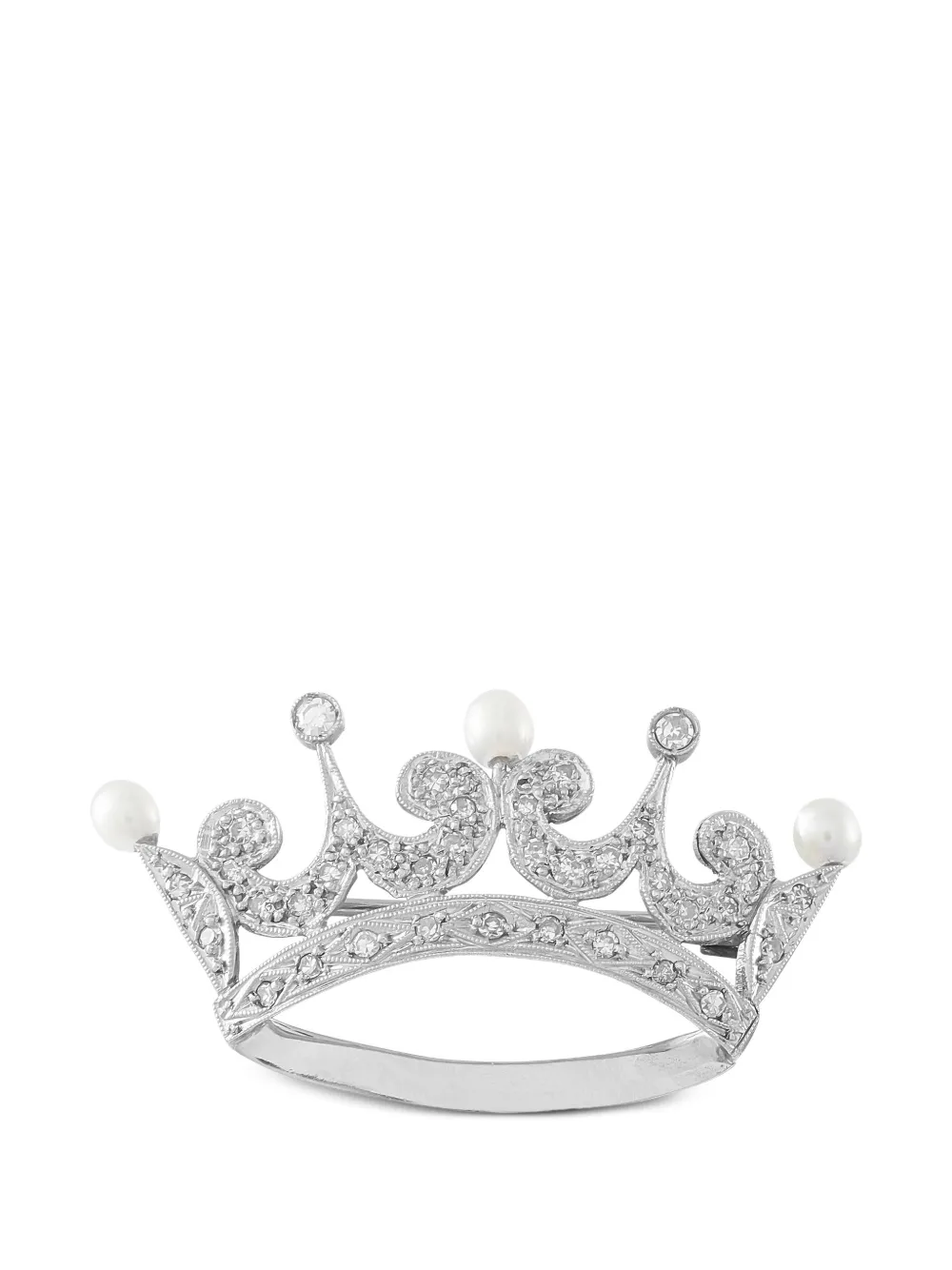 LB Exclusive diamond and pearl crown brooch - Silber