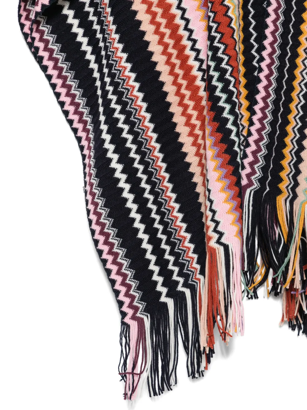 Missoni zigzag-knit fringed poncho Zwart