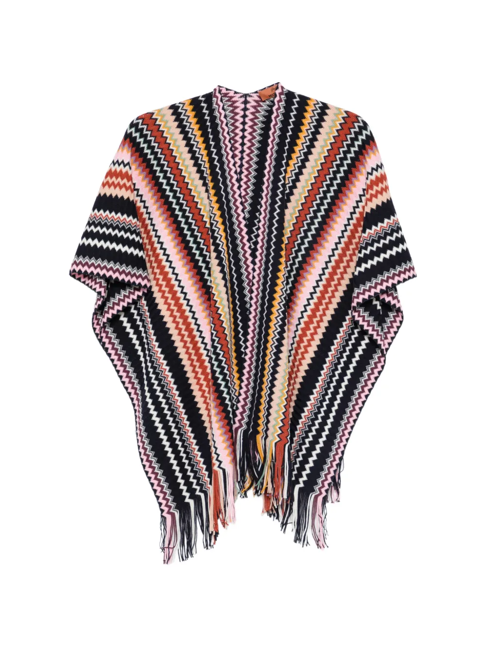 Missoni zigzag-knit fringed poncho - Schwarz