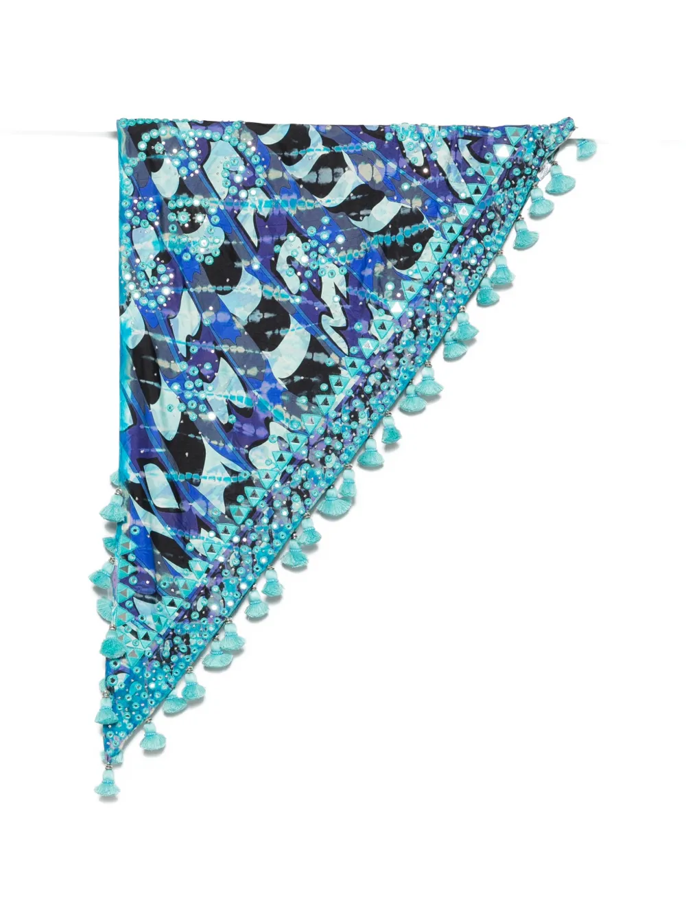Pucci Mirror-embellished Tassel-trim Scarf In Blue