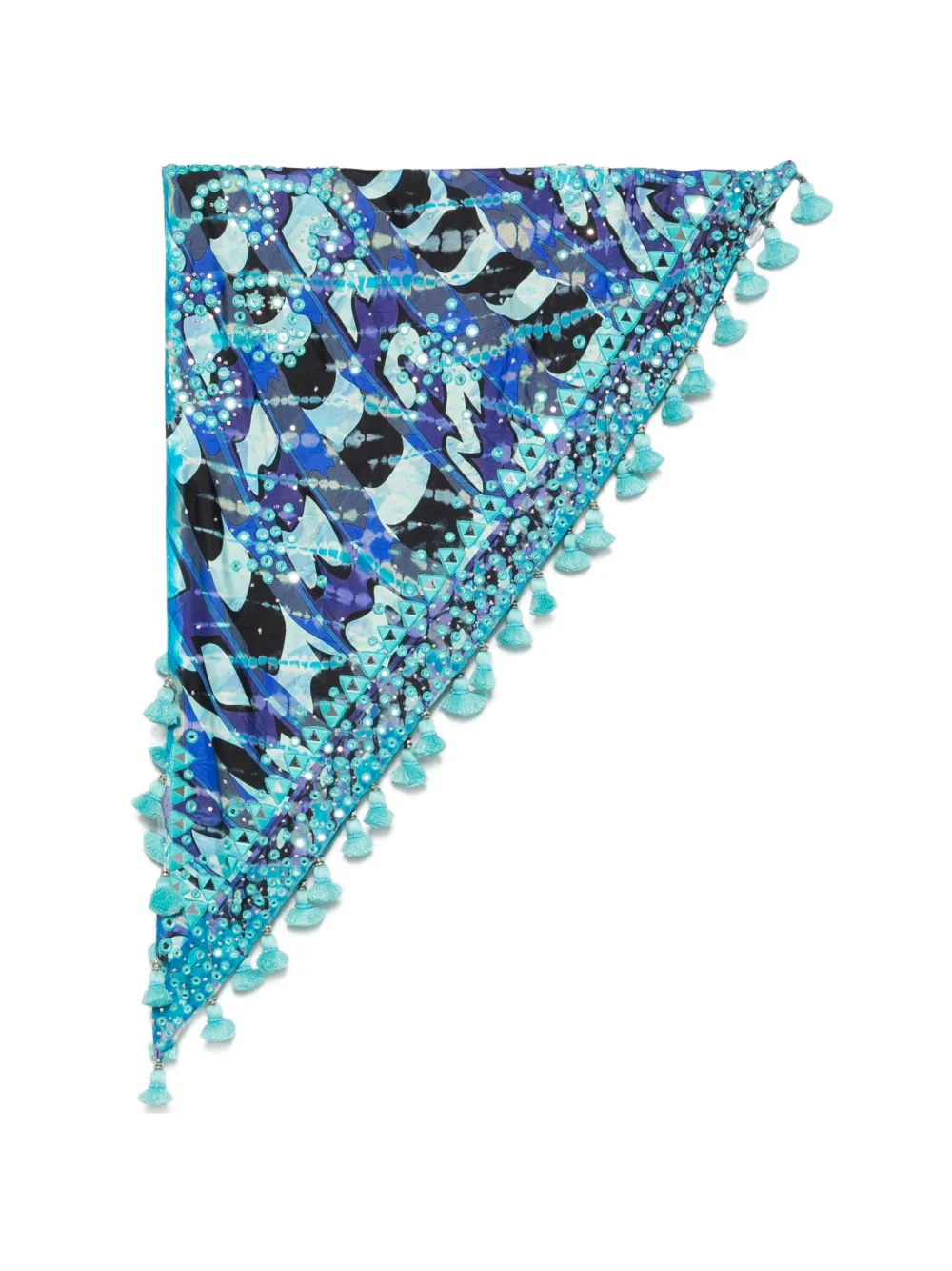 PUCCI mirror-embellished tassel-trim scarf - Blau