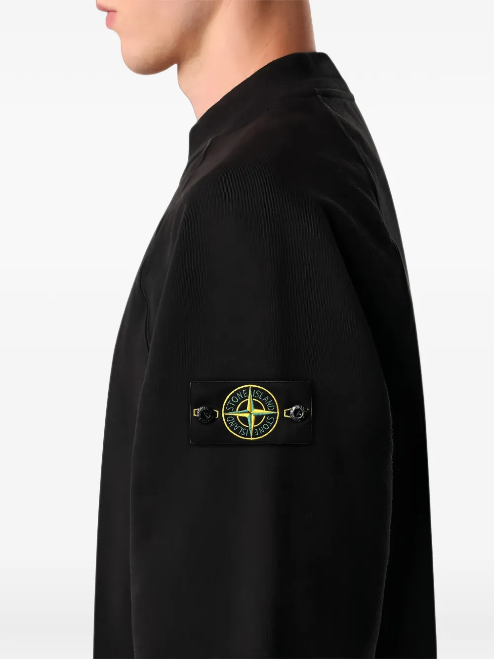 Stone Island 6100053 tubular cotton fleece sweatshirt Zwart