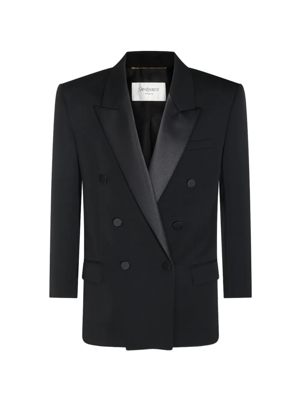 Saint Laurent Double-breasted Satin-lapel Jacket In Black