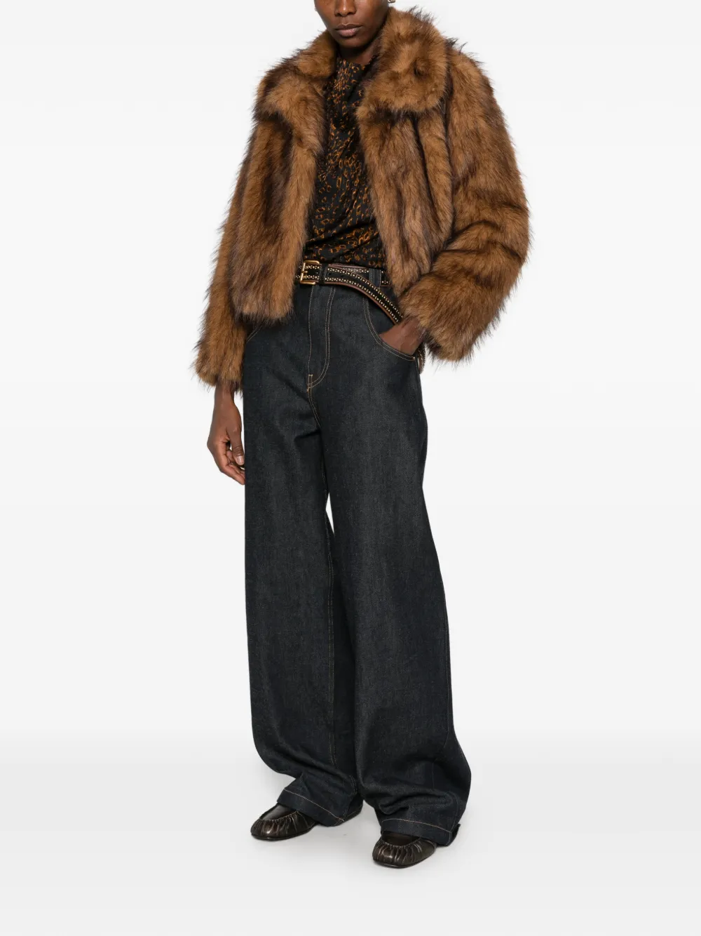 Ba&Sh Lendy faux-fur collarless jacket Bruin