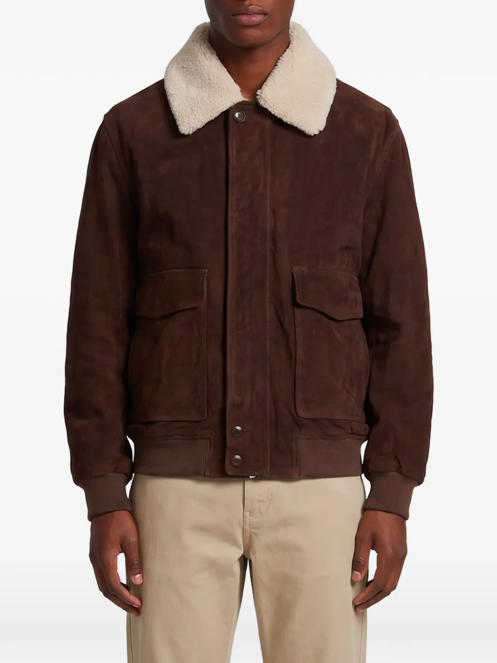 Arma Bari Gritty shearling-collar suede bomber jacket - Marrone