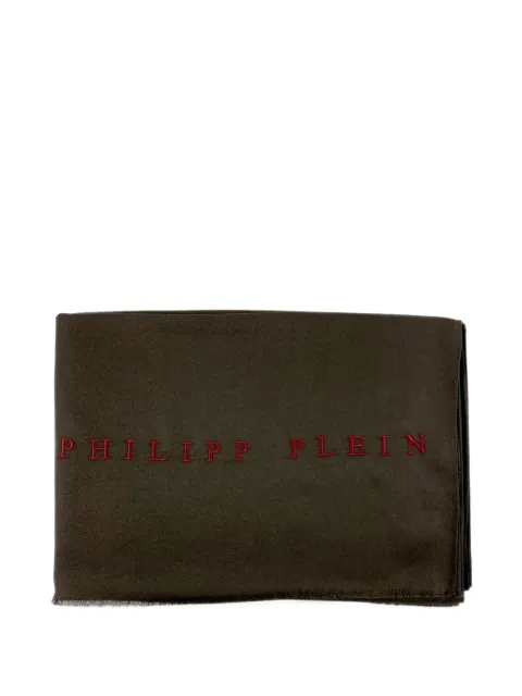 Philipp Plein logo-embroidered frayed scarf