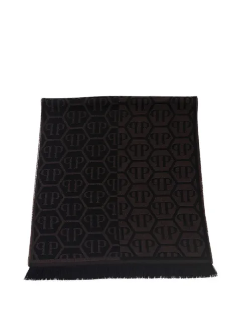 Philipp Plein monogram-pattern fringed scarf