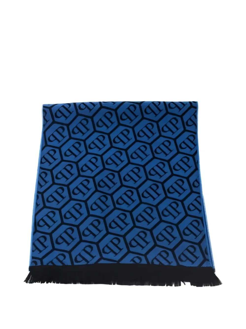 Philipp Plein logo-monogram fringed scarf - Blau