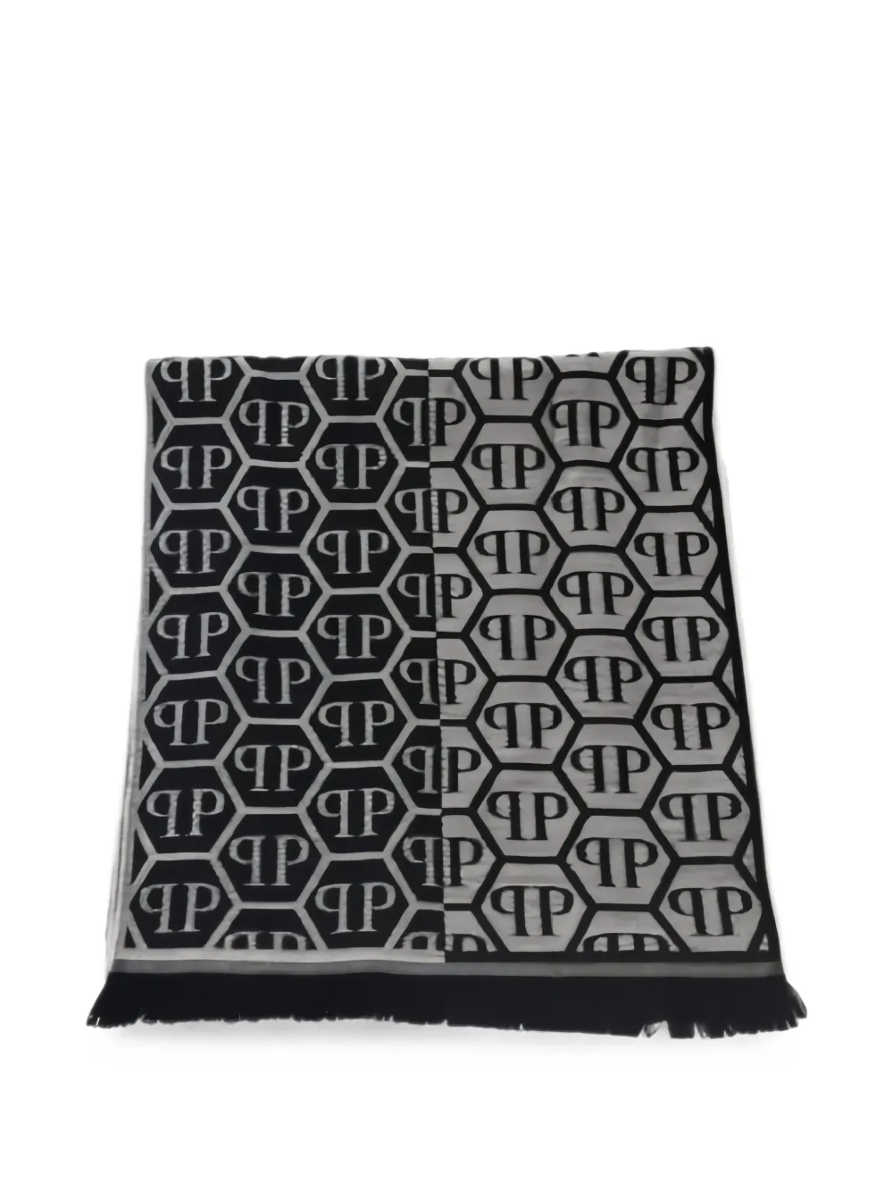 Philipp Plein logo-monogram fringed scarf - Nero
