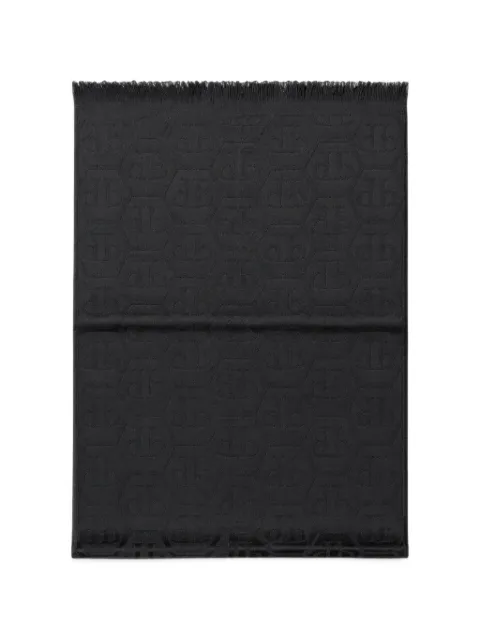 Philipp Plein logo-jacquard fringed scarf