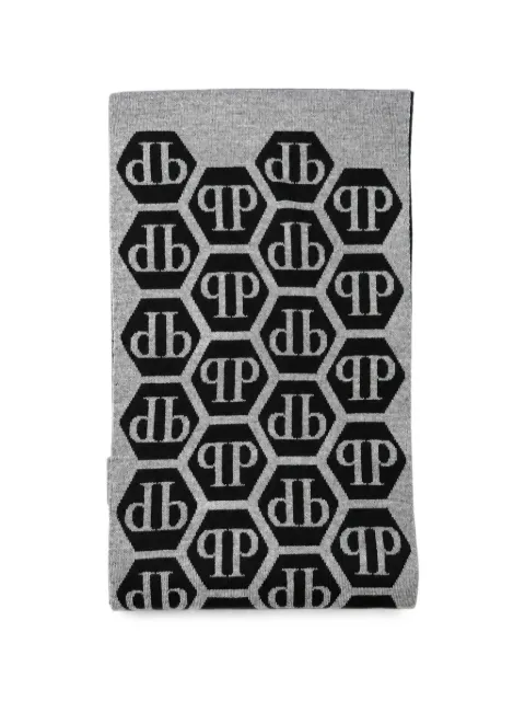 Philipp Plein logo-intarsia knitted scarf