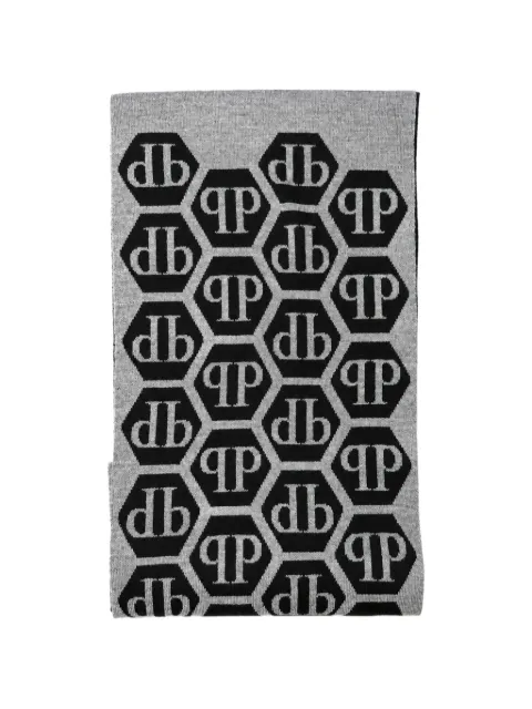 Philipp Plein logo-intarsia knitted scarf