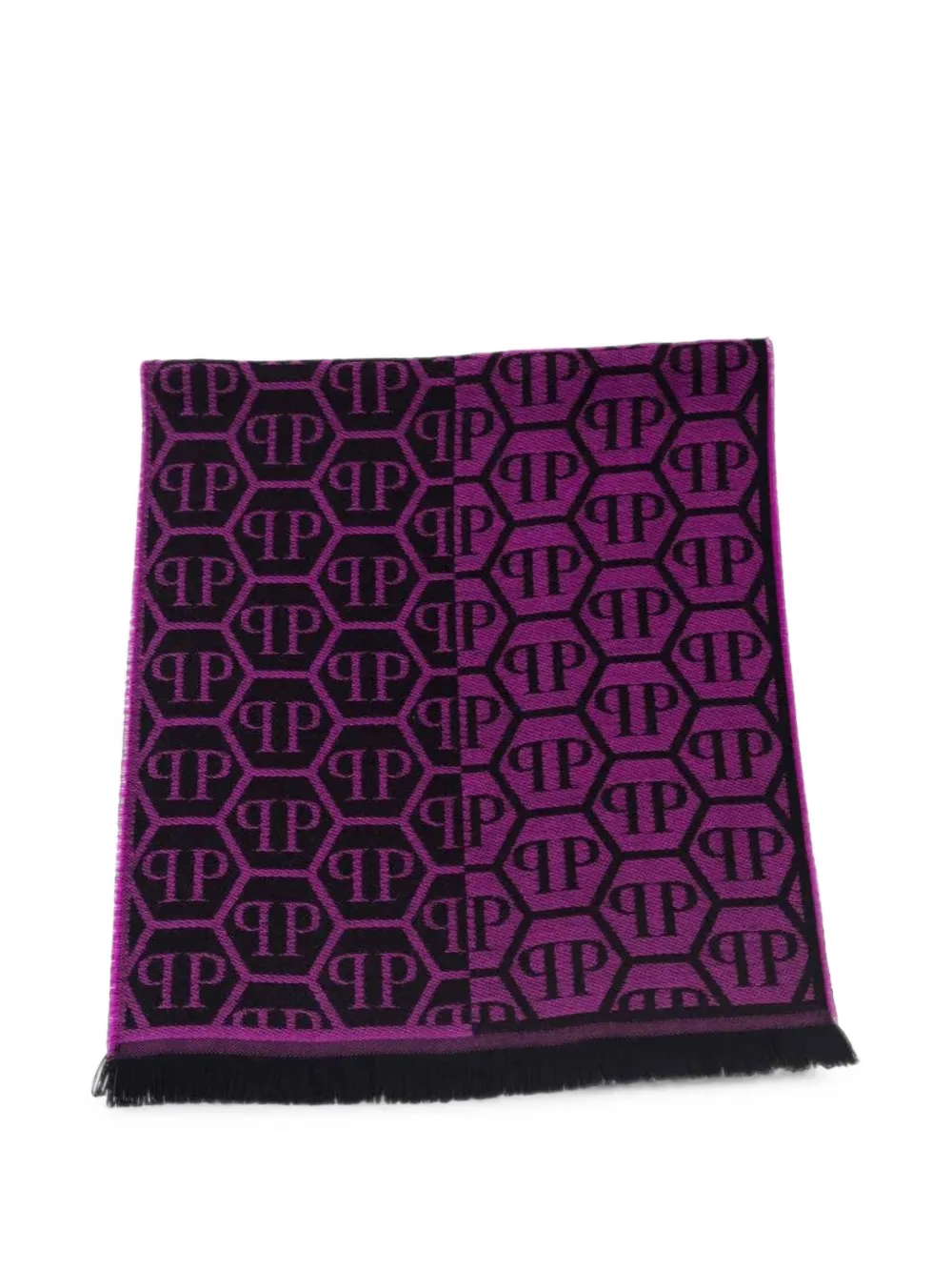 Philipp Plein monogram-pattern fringed scarf - Viola