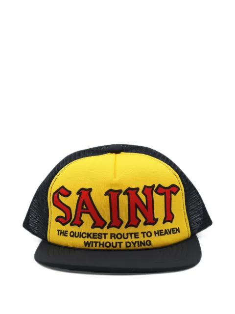 SAINT MXXXXXX mesh-panel slogan-print cap