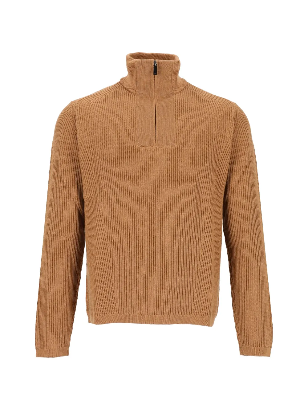 Emporio Armani ribbed-knit quarter-zip sweater Bruin