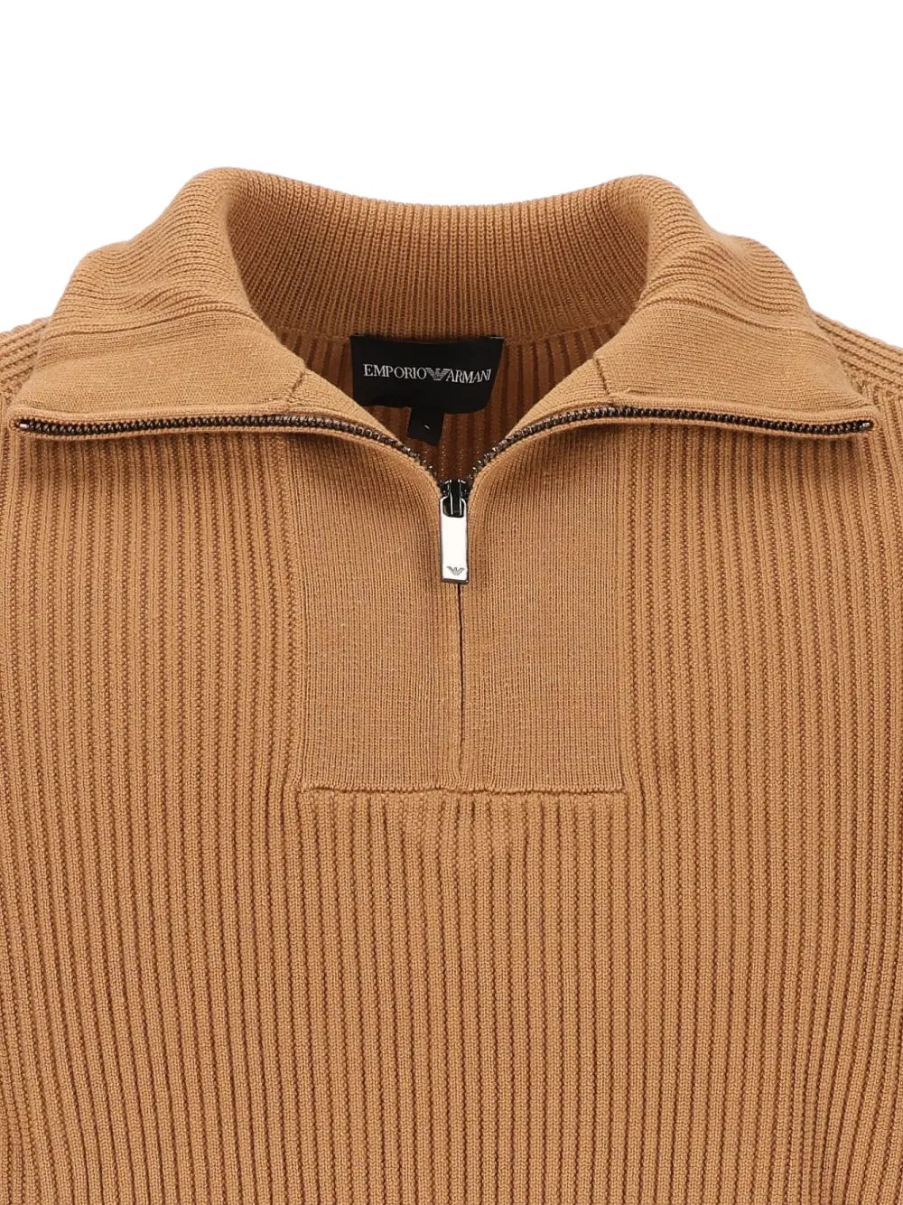 Emporio Armani ribbed-knit quarter-zip sweater Bruin