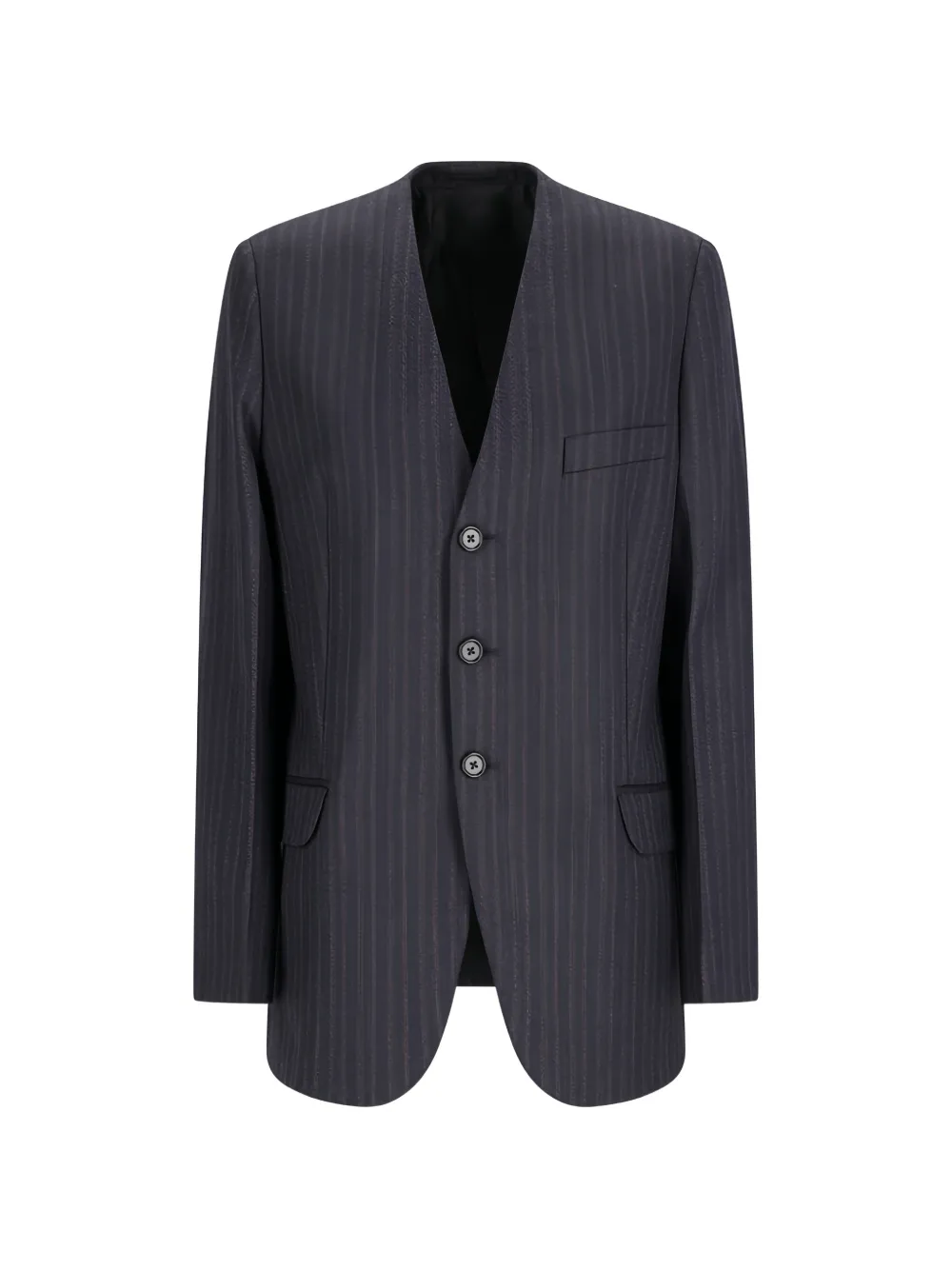 Jil Sander pinstripe collarless jacket - Blu