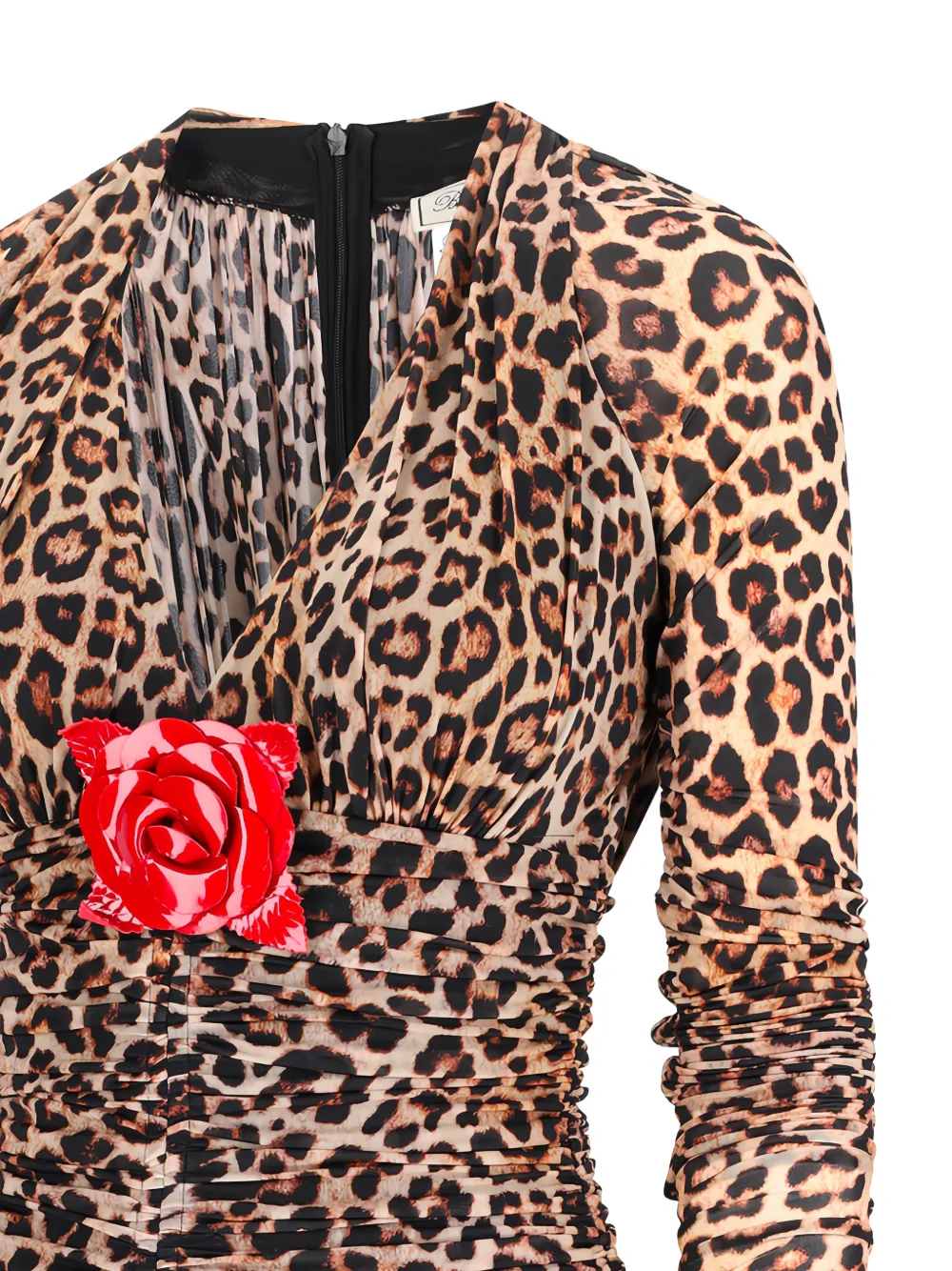 Blumarine Mini-jurk verfraaid met rozen en luipaard-print Bruin