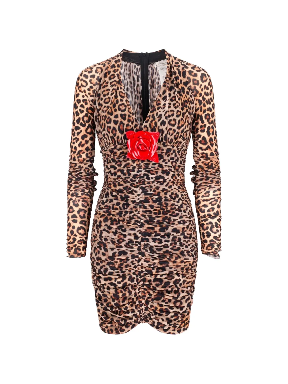Blumarine Mini-jurk verfraaid met rozen en luipaard-print Bruin