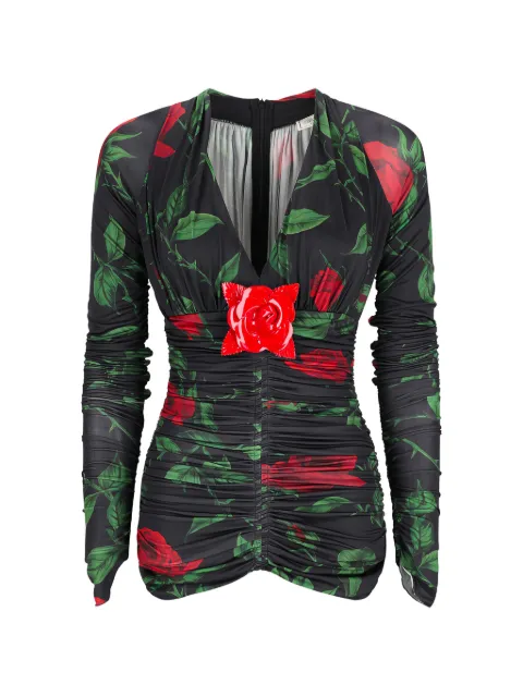Blumarine rose-print ruched blouse