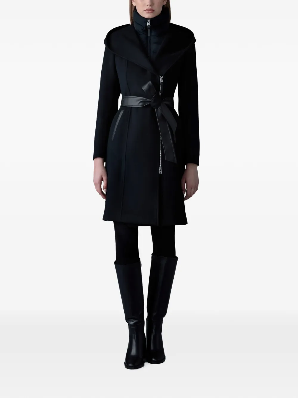 Mackage Shia-SLB jas met capuchon en ceintuur Zwart
