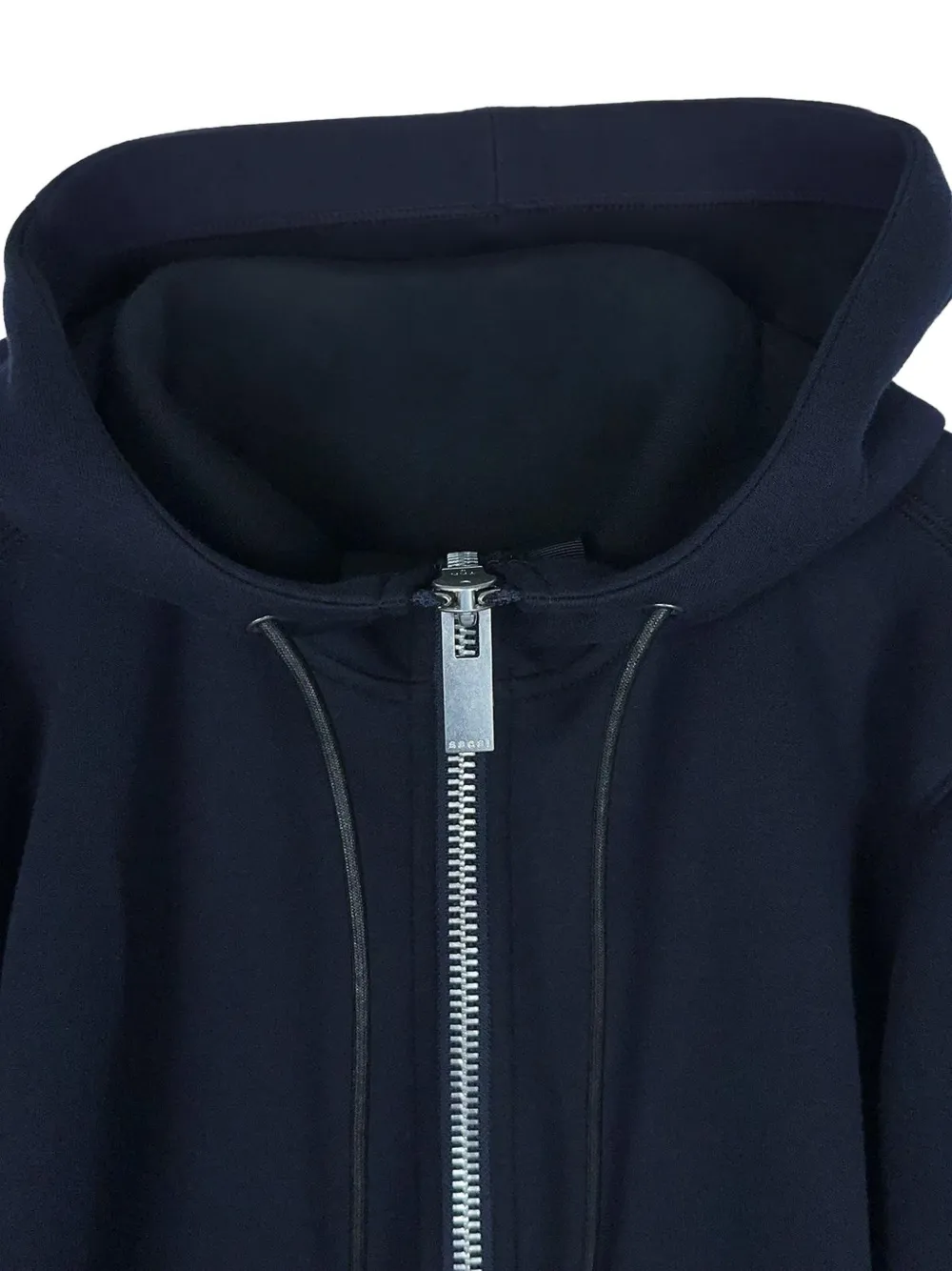 sacai Sponge Sweat panelled zip-up hooded jacket Blauw