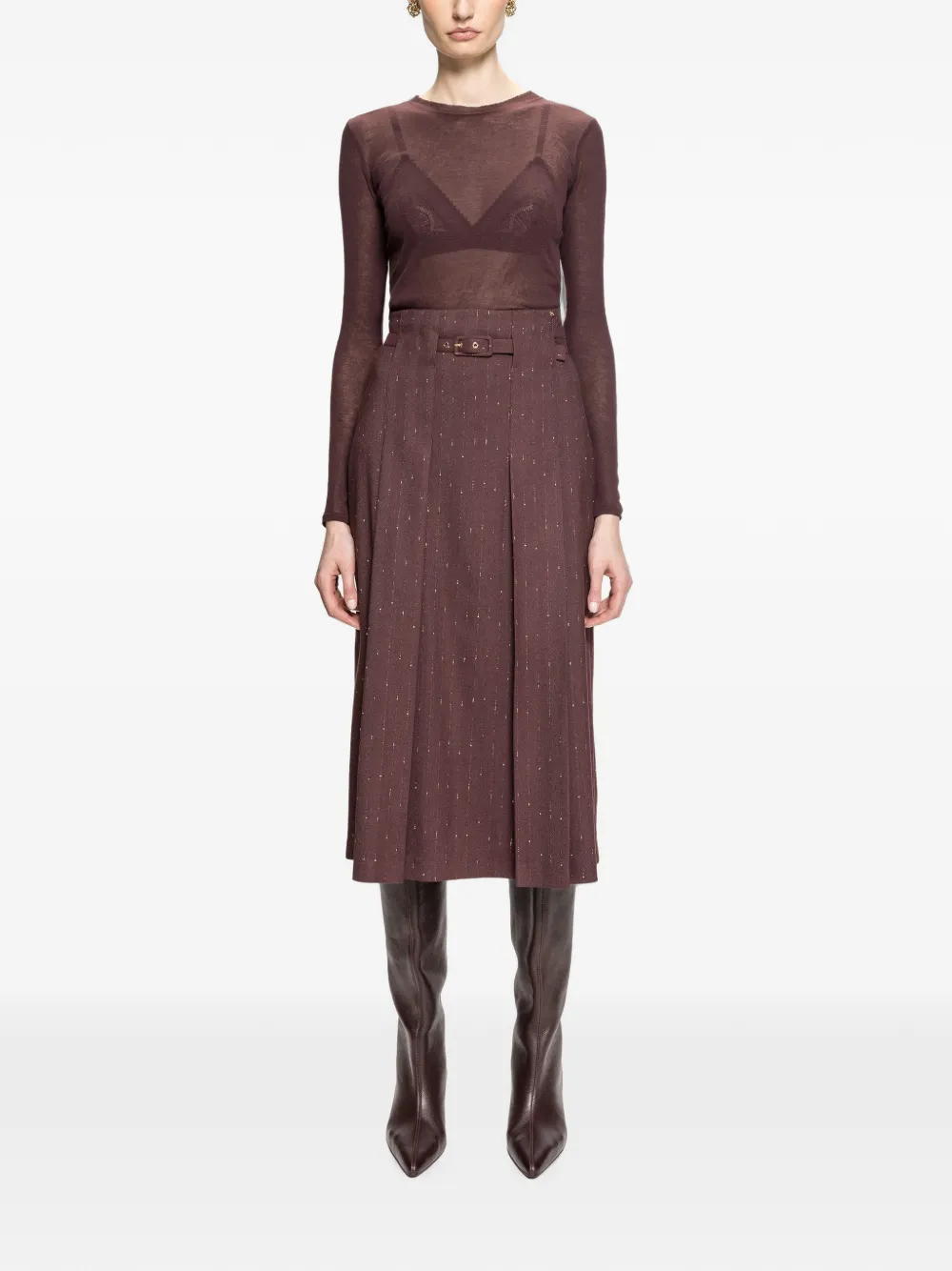 NISSA High-waist midi-rok van wolblend Rood