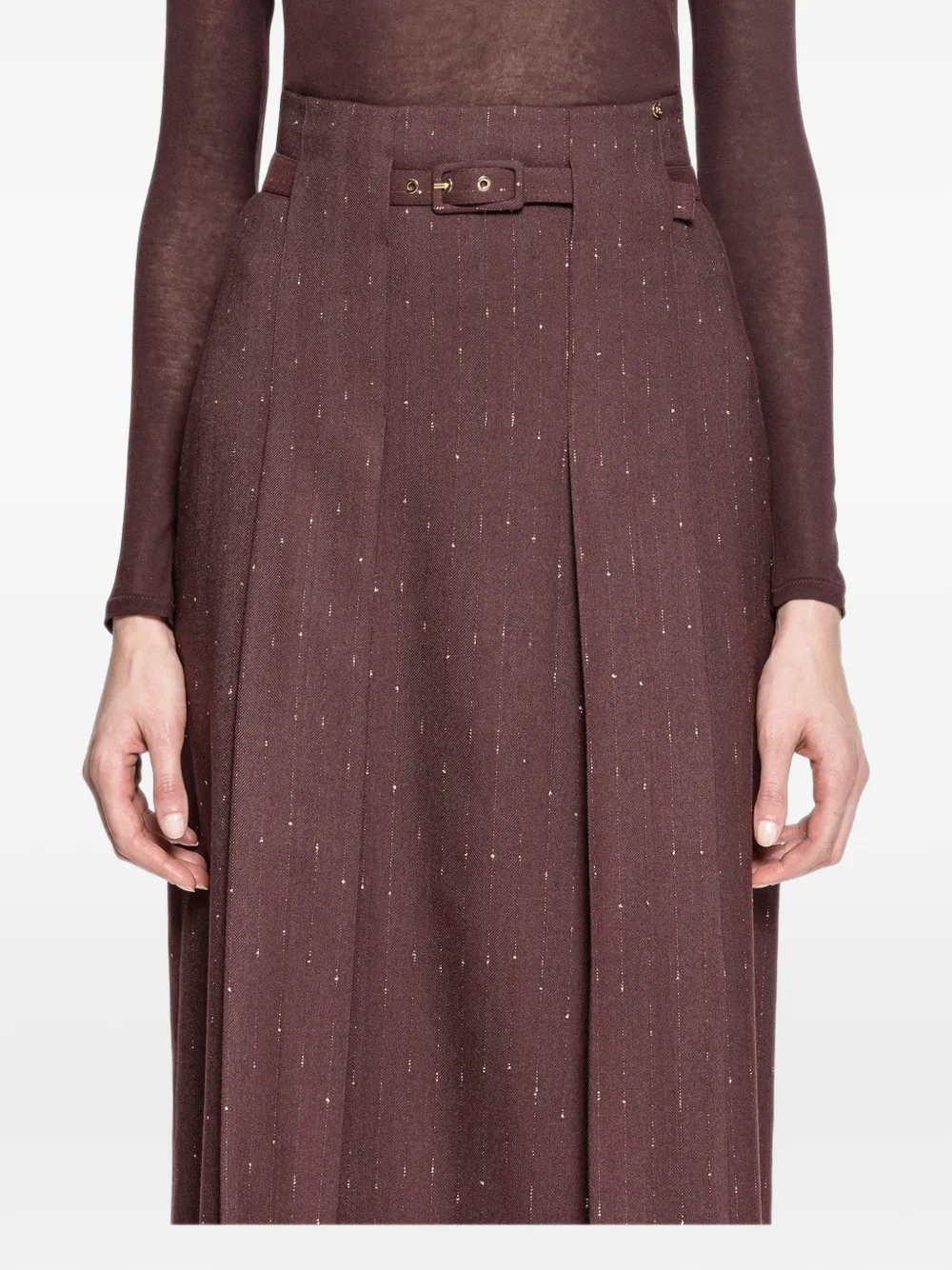 Nissa High-rise Wool-blend Midi Skirt In Brown