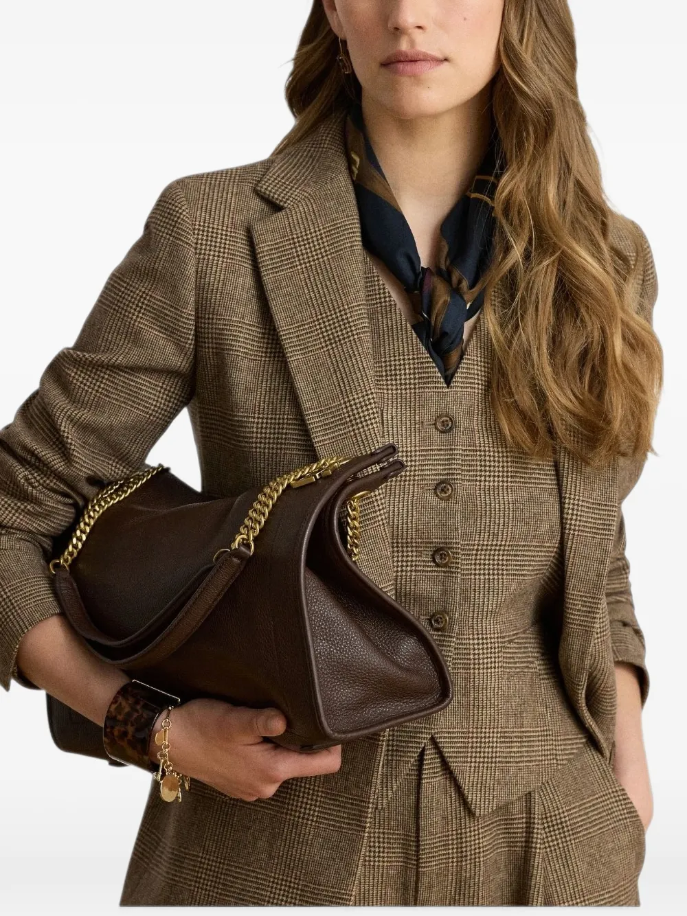 Lauren Ralph Lauren Bradley leren shopper Bruin