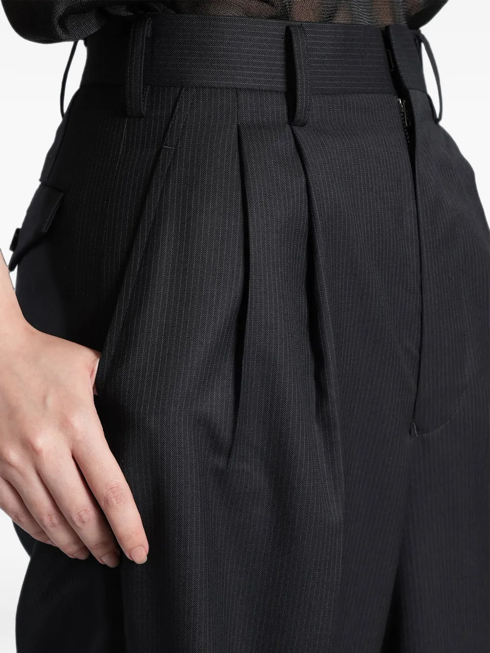 Junya Watanabe Broek met omgeslagen pijpen en krijtstreep Zwart