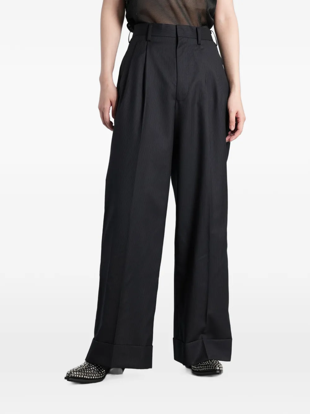 Junya Watanabe pinstripe-pattern turn-up trousers