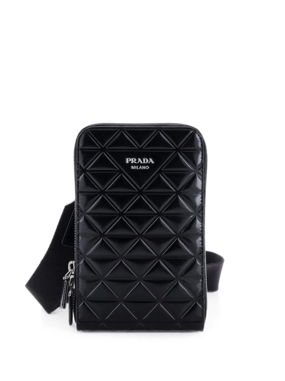 Prada Pre-Owned Symbole Phone Holder Embossed Leather crossbody bag - Black