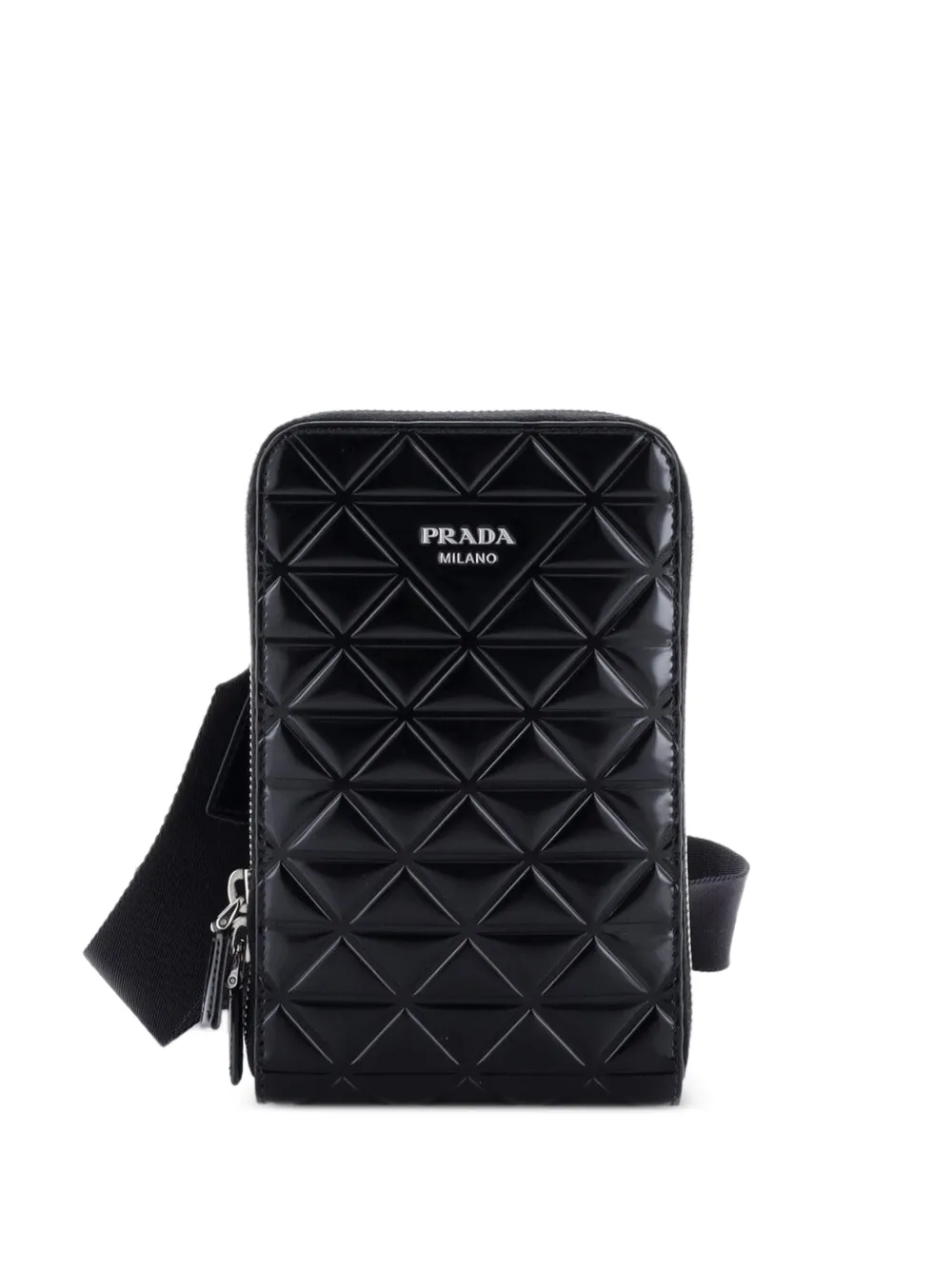 Prada Pre-Owned Symbole Phone Holder Embossed Leather crossbody bag - Black