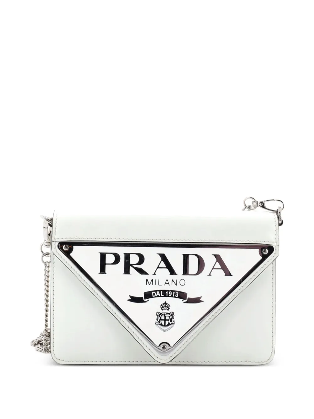 Prada Pre-Owned Maxi Triangle Logo Chain Flap Bag Brushed Leather Small crossbody bag - Bianco